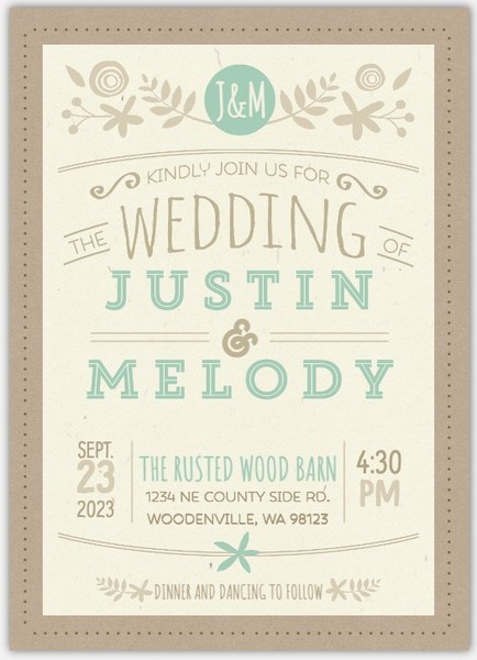 Rustic Mint And Kraft Wedding Invitation 